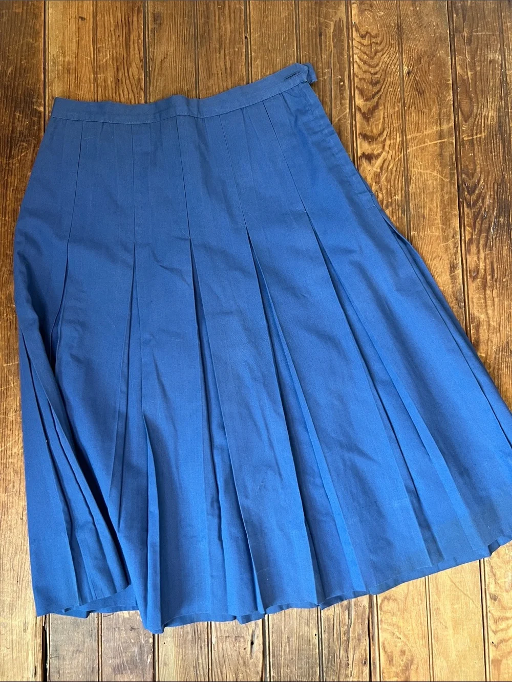 Vintage 70s Classic Skirt high quality Pleated Blue cotton Midi size medium